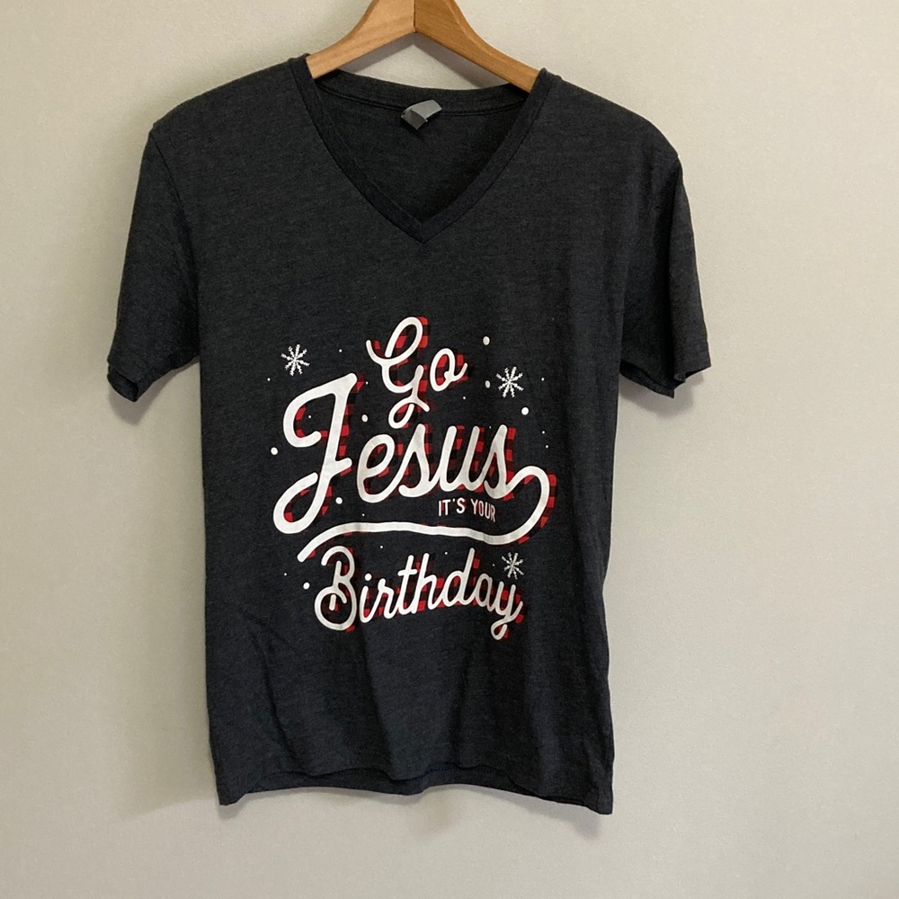 Next Level Apparel Charcoal T-Shirt, Christmas Shirt, Women’s Size Small, V-Neck